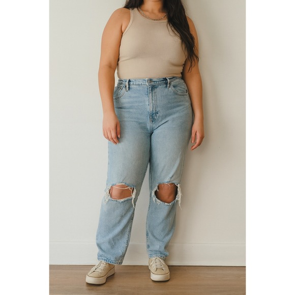 Abercrombie & Fitch Curve Love 90s Straight Ultra High Rise Jeans Womens 18R 34 - Picture 1 of 10